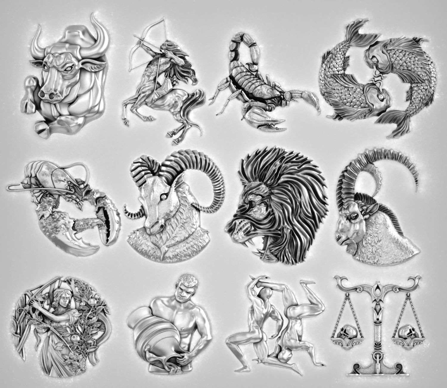 ZODIAC SIGNS 3D Print Model .c4d .max .obj .3ds .fbx .stl .blend 