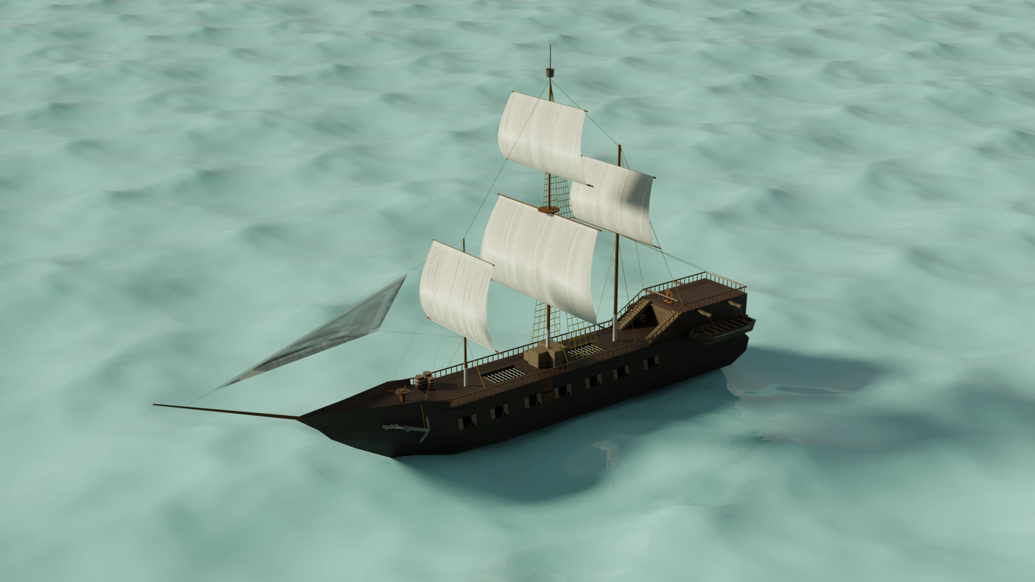 Wooden Sailing ship 3D Model .c4d .max .obj .3ds .fbx .stl .blend
