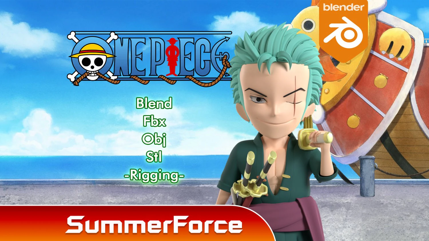 Roronoa Zoro SD - One Piece 3D Model .c4d .max .obj .3ds .fbx .stl .blend 