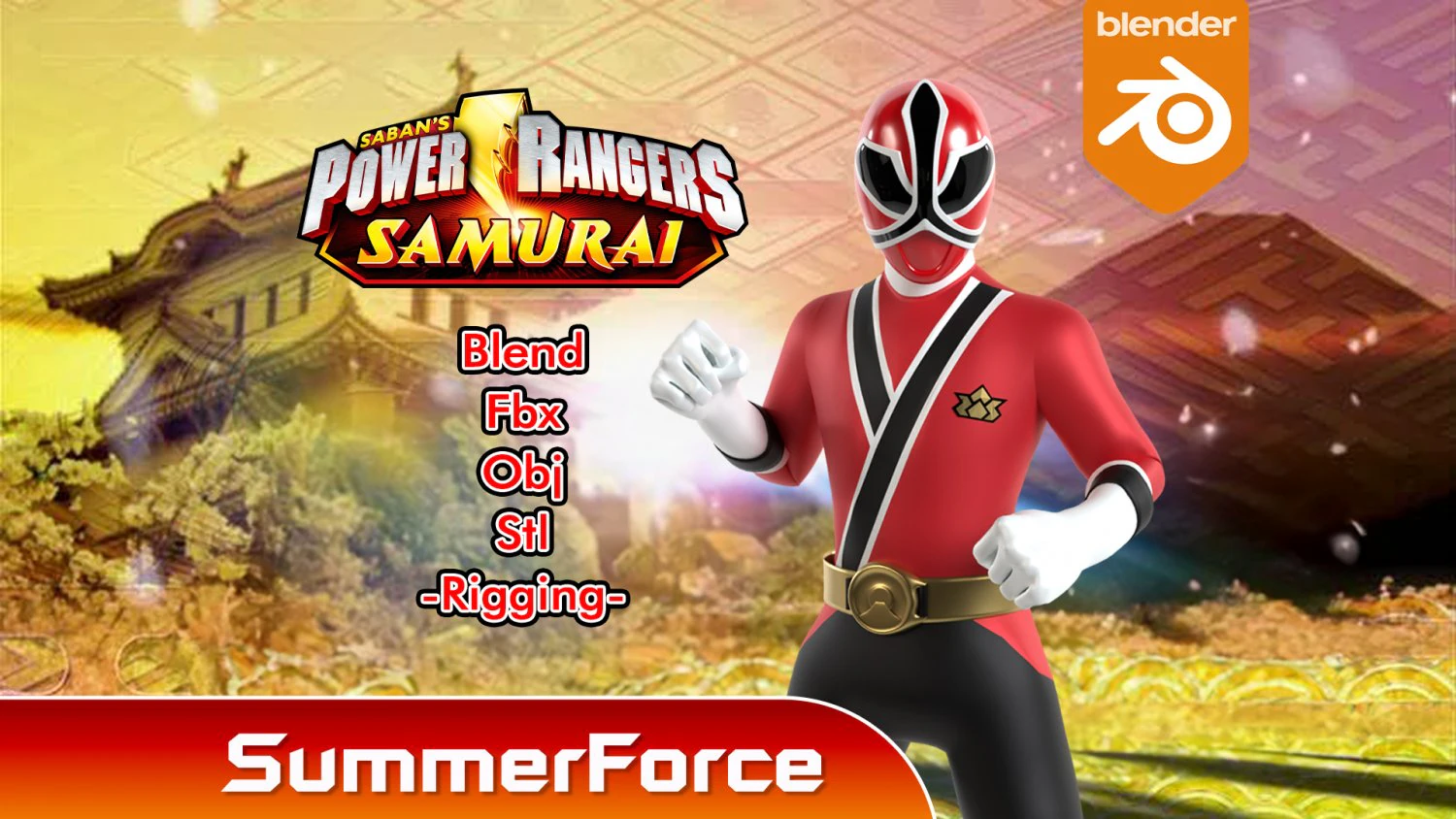 Ranger Samur&aacute;i Rojo - Power Rangers Samurai Modelo 3D .c4d .max .obj .3ds .fbx .stl .blend 