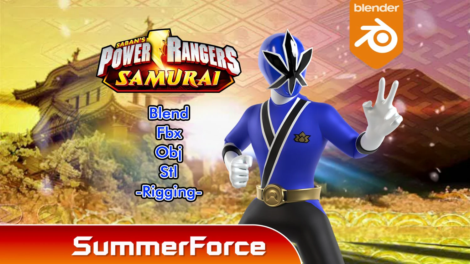 Blue Samurai Ranger - Power Rangers Samurai 3D Model .c4d .max .obj .3ds .fbx .stl .blend 