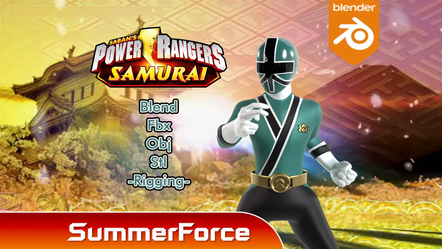 Green Samurai Ranger - Power Rangers Samurai 3D Model .c4d .max .obj .3ds .fbx .stl .blend 