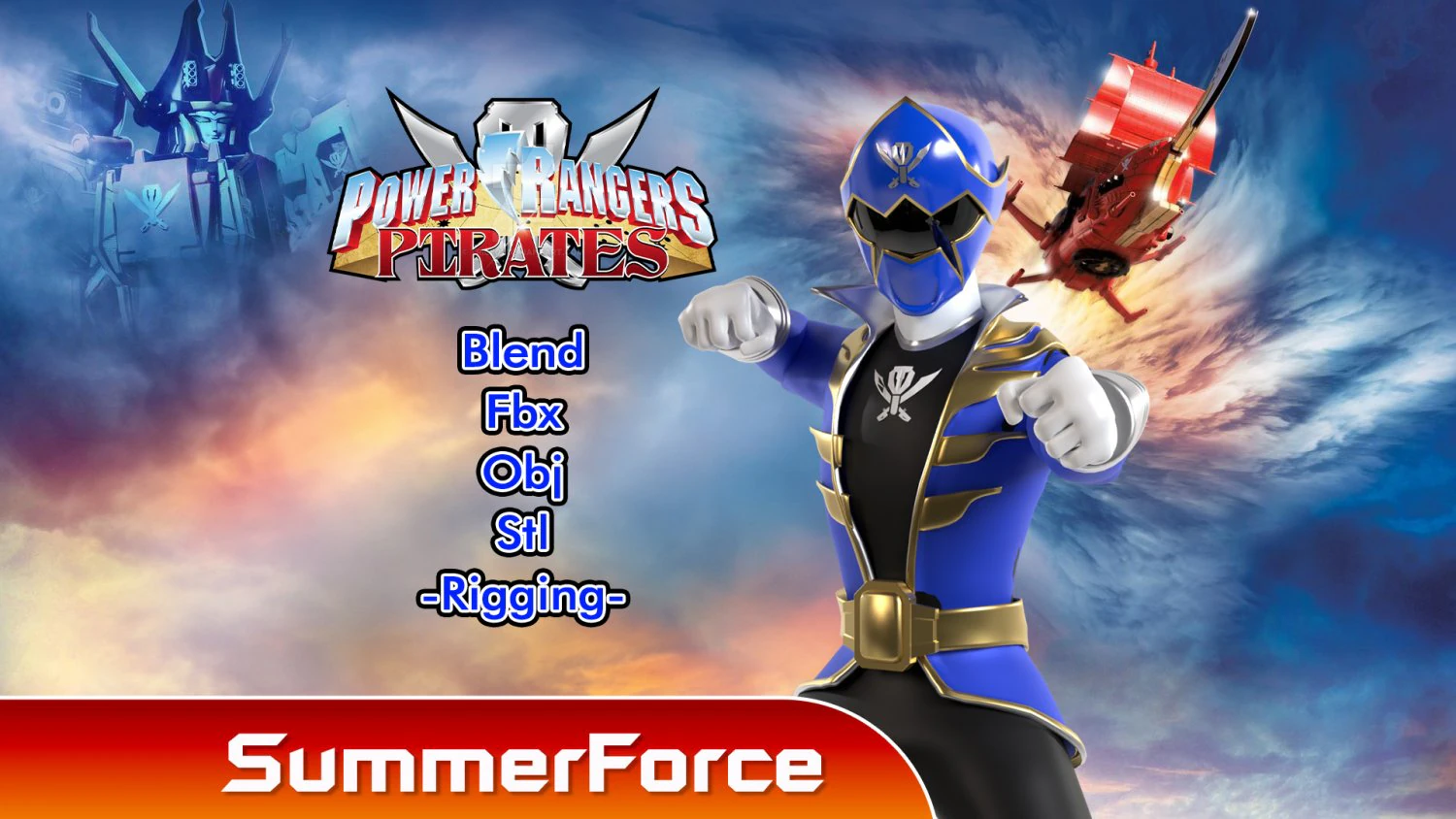 Blue Pirate Ranger - Power Rangers Pirates 3D Model .c4d .max .obj .3ds .fbx .stl .blend 