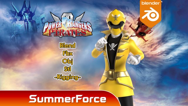 Yellow Pirate Ranger - Power Rangers Pirates 3D 모델 .c4d .max .obj .3ds .fbx .stl .blend 