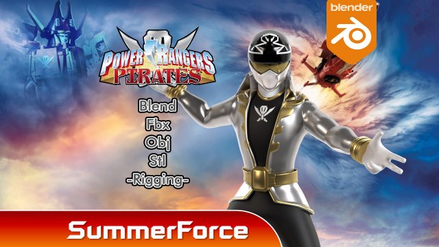 Silver Pirate Ranger - Power Rangers Pirates Model 3D .c4d .max .obj .3ds .fbx .stl .blend 