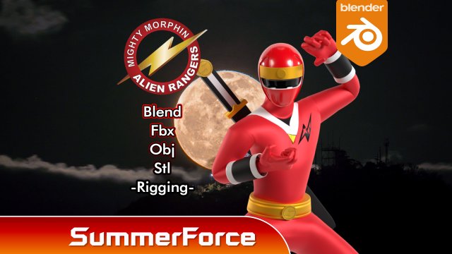 Red Aquitian Ranger - Mighty Morphin Alien Rangers Modello 3D .c4d .max .obj .3ds .fbx .stl .blend 