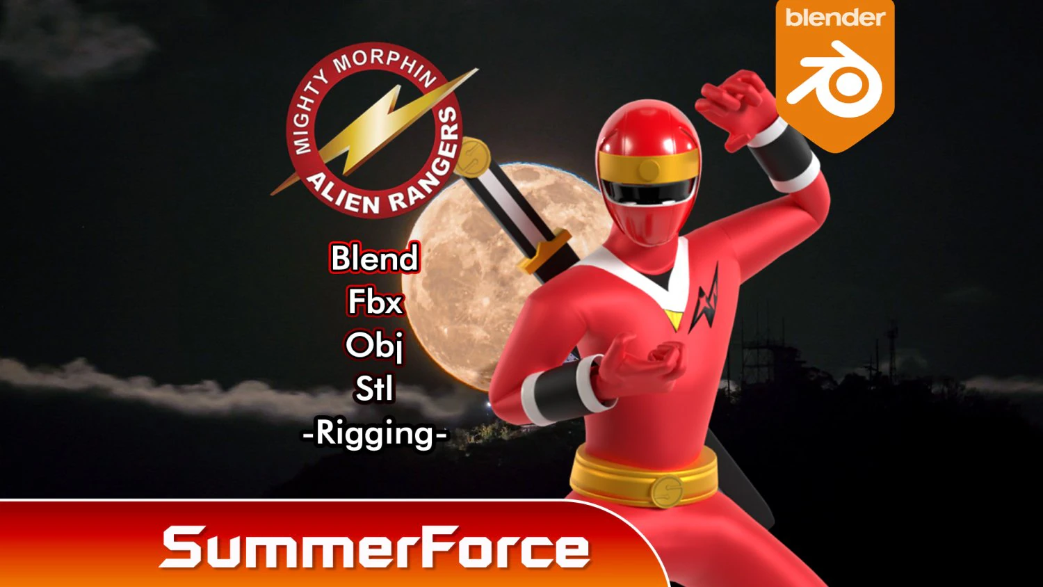 Red Aquitian Ranger - Mighty Morphin Alien Rangers 3D Model .c4d .max .obj .3ds .fbx .stl .blend 