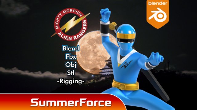 Blue Aquitian Ranger - Mighty Morphin Alien Rangers Model 3D .c4d .max .obj .3ds .fbx .stl .blend 