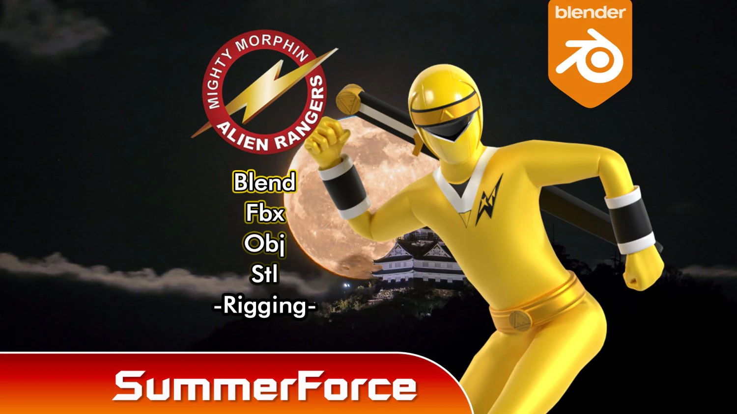 Yellow Aquitian Ranger - Mighty Morphin Alien Rangers 3D Model .c4d .max .obj .3ds .fbx .stl .blend 