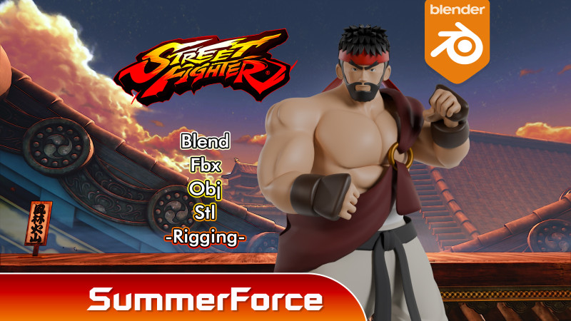 Ryu - Street Fighter Modèle 3D .c4d .max .obj .3ds .fbx .stl .blend