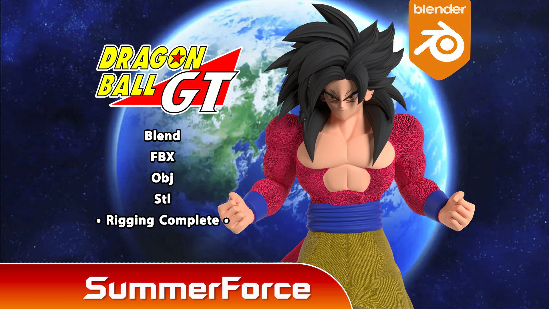 Goku Super Saiyan 4 - Dragonball GT 3D Model .c4d .max .obj .3ds .fbx .stl .blend 