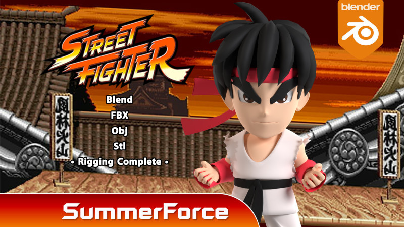 Ryu SD - Street Fighter 3Dモデル .c4d .max .obj .3ds .fbx .stl .blend