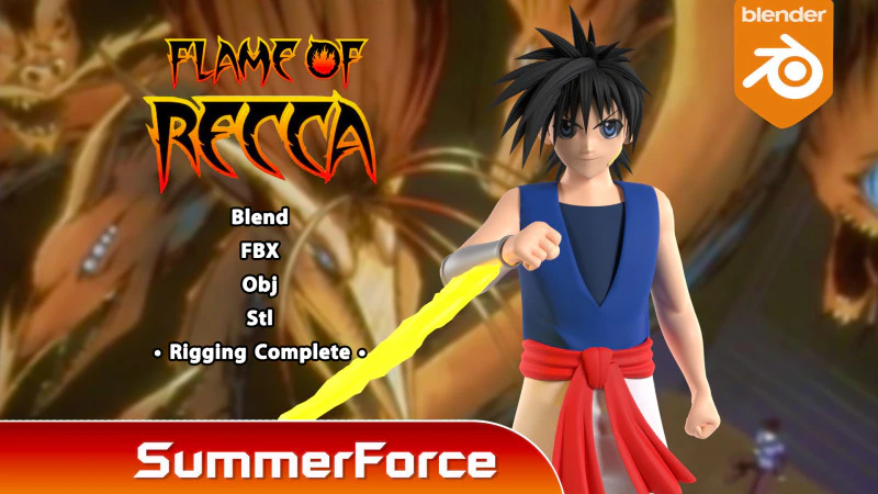 Recca Hanabishi - Flame of Recca 3D Model .c4d .max .obj .3ds .fbx .stl .blend 
