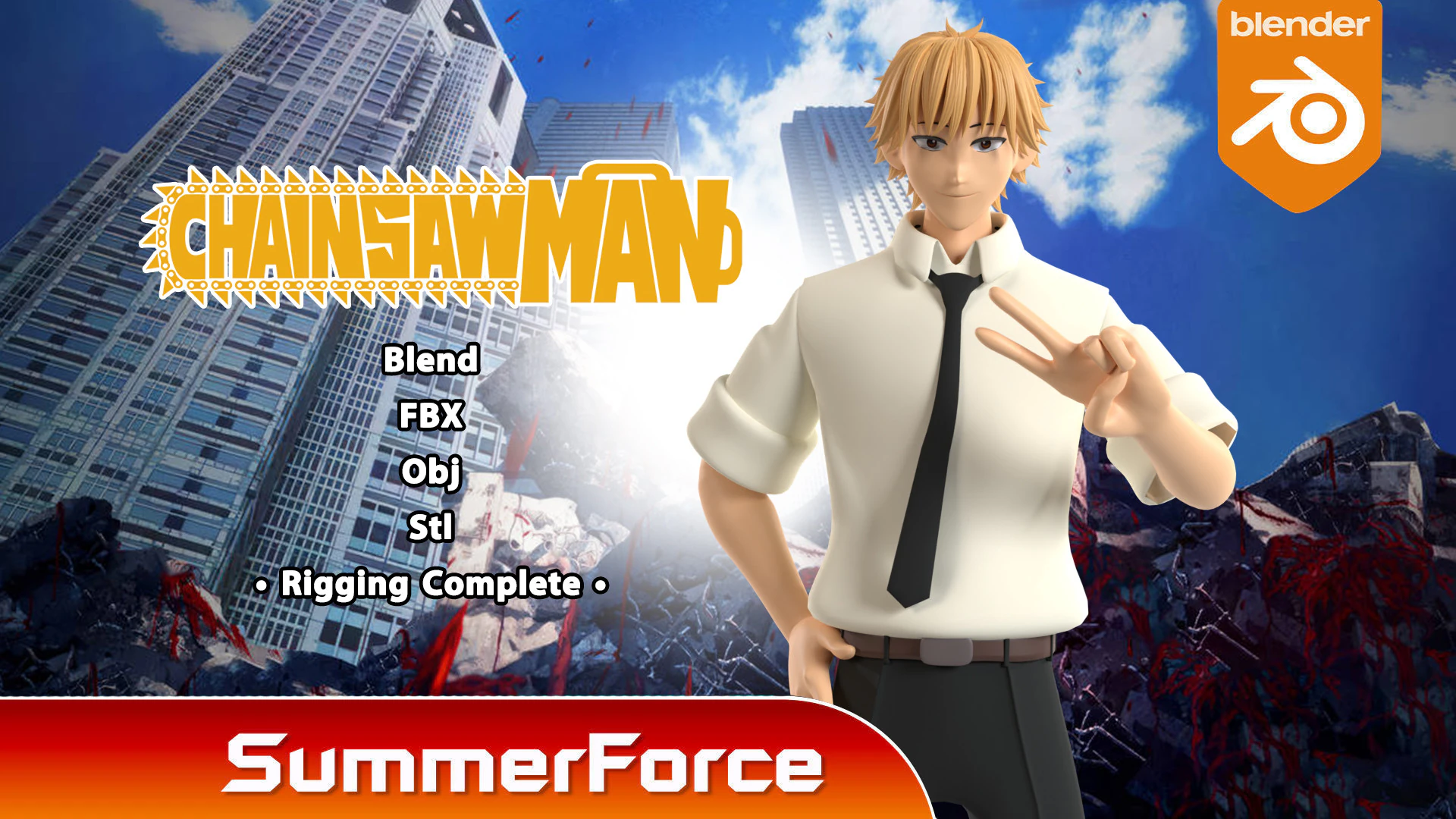 Denji - Chainsaw Man 3D Model .c4d .max .obj .3ds .fbx .stl .blend 