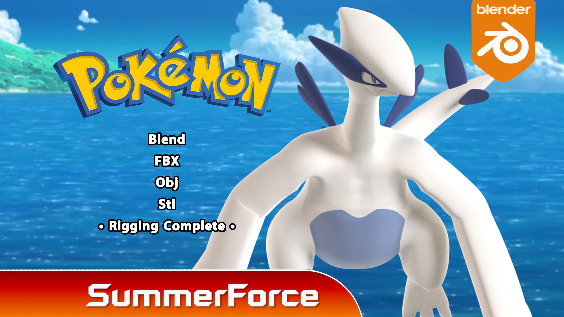 Lugia - Pokemon 3D Model .c4d .max .obj .3ds .fbx .stl .blend