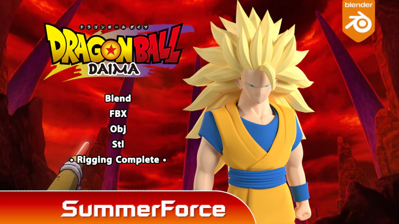 Goku Super Saiyajin 3 - Dragon Ball Daima Modelo 3D .c4d .max .obj .3ds .fbx .stl .blend 