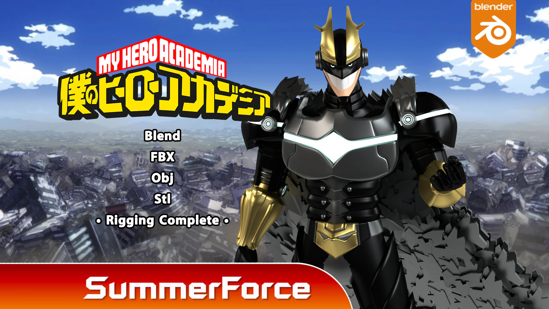 Armored All Might - My Hero Academia 3D Model .c4d .max .obj .3ds .fbx .stl .blend 
