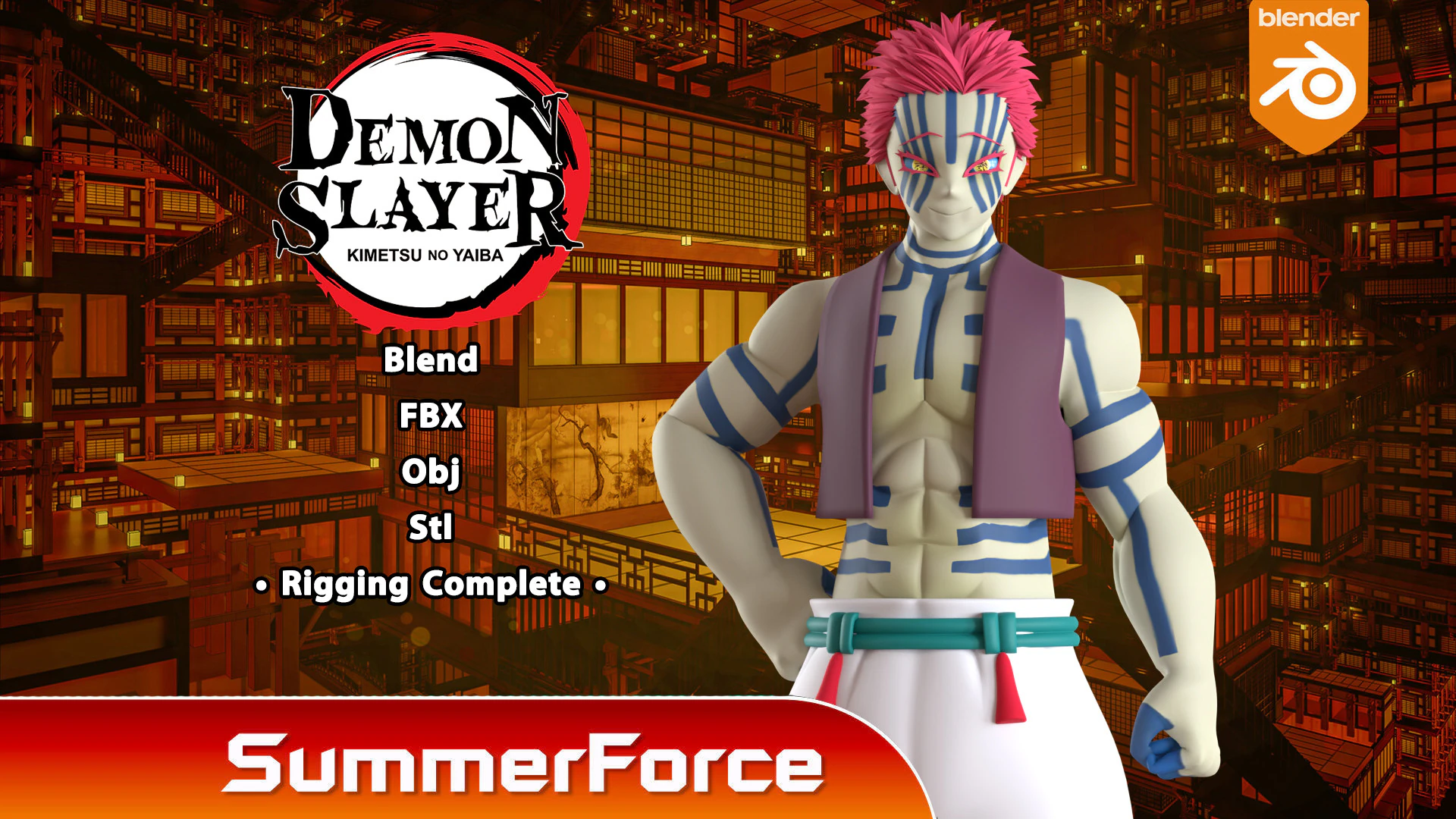 Akaza - Demon Slayer Infinity Castle 3D Model .c4d .max .obj .3ds .fbx .stl .blend 