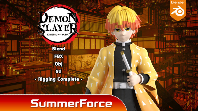 Zenitsu Agatsuma - Demon Slayer Infinity Castle Modello 3D .c4d .max .obj .3ds .fbx .stl .blend