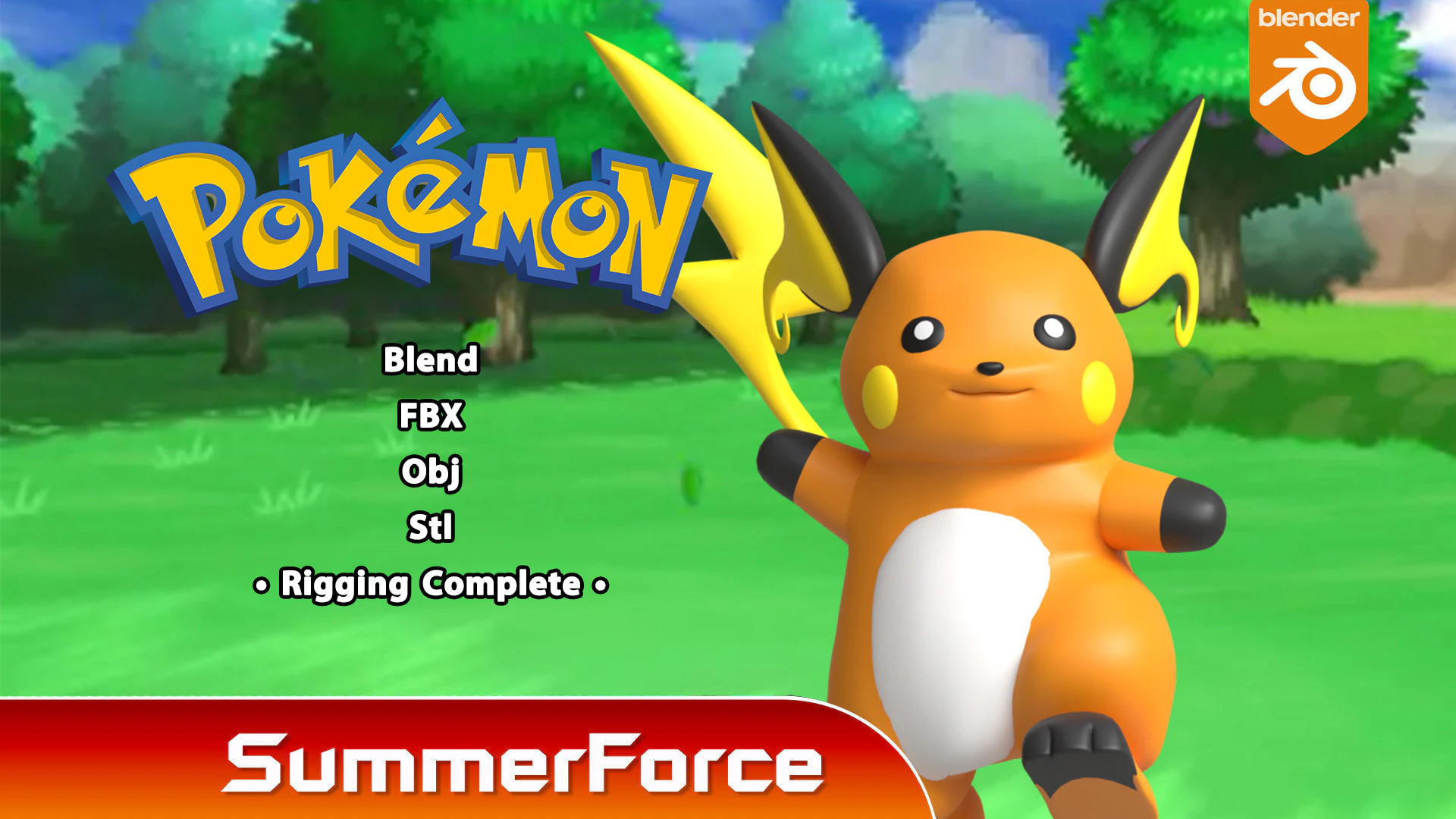 Raichu - Pokemon 3D Model .c4d .max .obj .3ds .fbx .stl .blend 