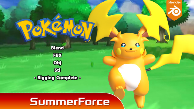 Mega Raichu Y - Pokemon 3D Model .c4d .max .obj .3ds .fbx .stl .blend
