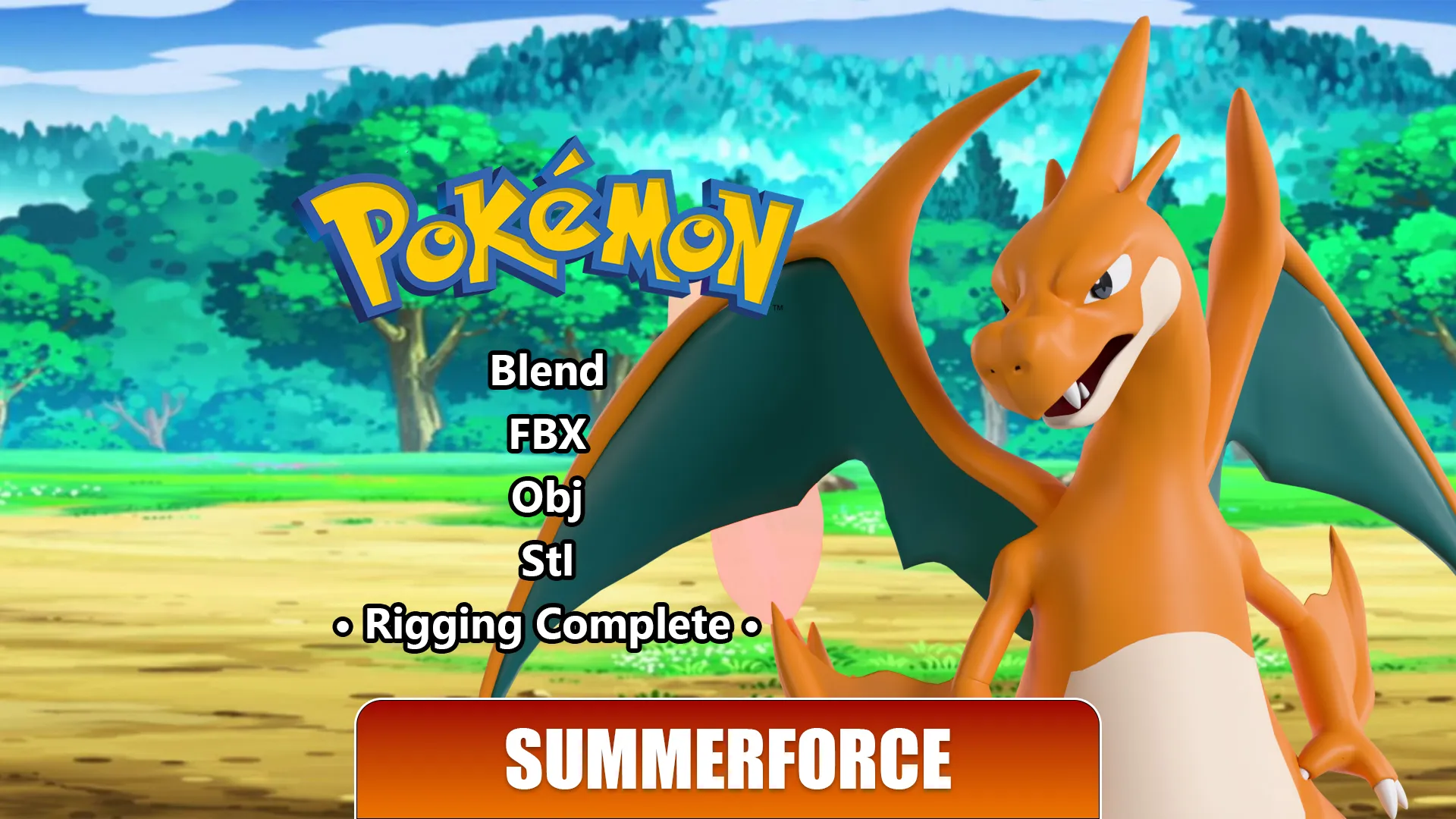Mega Charizard Y - Pokemon 3D Model .c4d .max .obj .3ds .fbx .stl .blend 