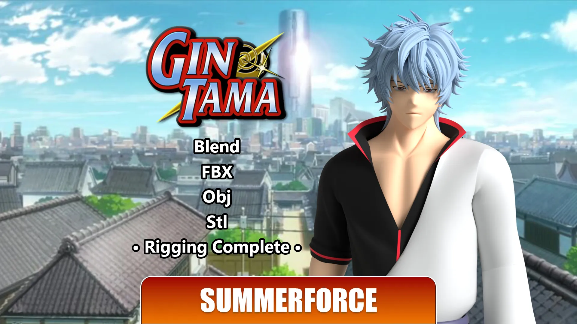 Gintoki Sakata - Gintama 3D Model .c4d .max .obj .3ds .fbx .stl .blend 