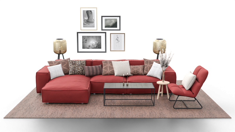 Modern Cozy Living Room with Red Sofa Set Modèle 3D .c4d .max .obj .3ds .fbx .stl .blend