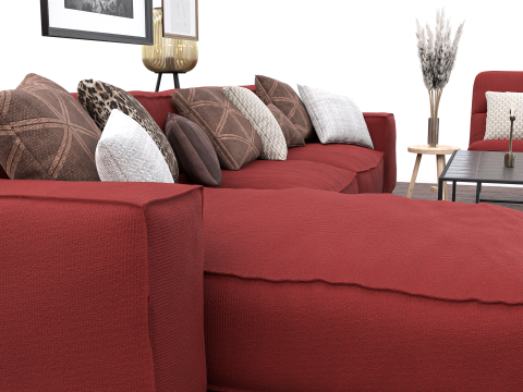Modern Cozy Living Room with Red Sofa Set Modèle 3D