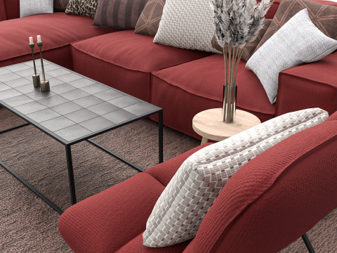 Modern Cozy Living Room with Red Sofa Set Modèle 3D