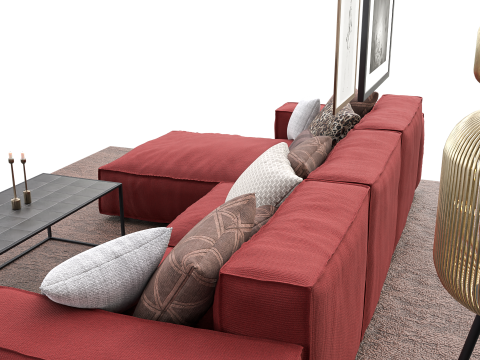 Modern Cozy Living Room with Red Sofa Set Modèle 3D