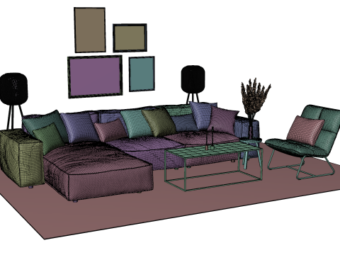 Modern Cozy Living Room with Red Sofa Set Modèle 3D