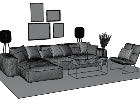 Modern Cozy Living Room with Red Sofa Set Modèle 3D