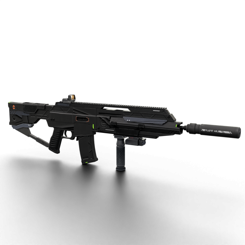 Futuristic Silent Assault Rifle High-Tech Sci-Fi Weapon with Suppressor- Scope Tactical Add-ons Modèle 3D .c4d .max .obj .3ds .fbx .stl .blend