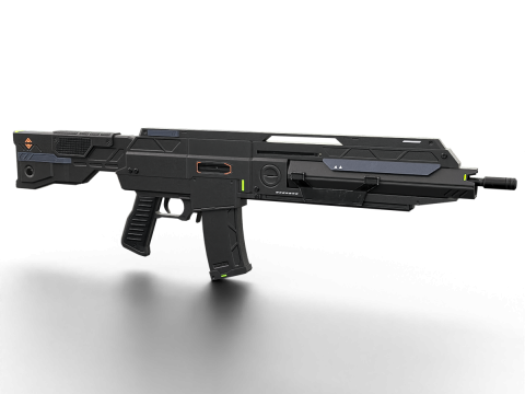Futuristic Silent Assault Rifle High-Tech Sci-Fi Weapon with Suppressor- Scope Tactical Add-ons Modèle 3D