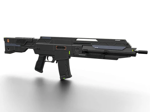 Futuristic Silent Assault Rifle High-Tech Sci-Fi Weapon with Suppressor- Scope Tactical Add-ons 3D Model
