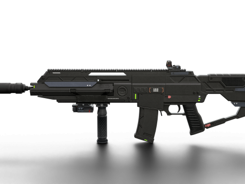 Futuristic Silent Assault Rifle High-Tech Sci-Fi Weapon with Suppressor- Scope Tactical Add-ons Modèle 3D