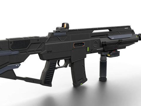 Futuristic Silent Assault Rifle High-Tech Sci-Fi Weapon with Suppressor- Scope Tactical Add-ons Modèle 3D