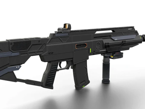 Futuristic Silent Assault Rifle High-Tech Sci-Fi Weapon with Suppressor- Scope Tactical Add-ons 3D Model