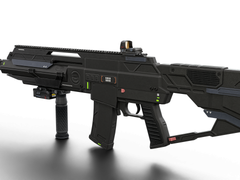 Futuristic Silent Assault Rifle High-Tech Sci-Fi Weapon with Suppressor- Scope Tactical Add-ons Modèle 3D