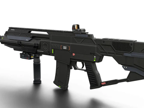 Futuristic Silent Assault Rifle High-Tech Sci-Fi Weapon with Suppressor- Scope Tactical Add-ons 3D Model