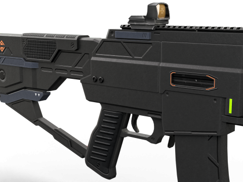 Futuristic Silent Assault Rifle High-Tech Sci-Fi Weapon with Suppressor- Scope Tactical Add-ons Modèle 3D