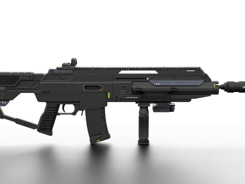 Futuristic Silent Assault Rifle High-Tech Sci-Fi Weapon with Suppressor- Scope Tactical Add-ons Modèle 3D
