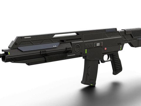 Futuristic Silent Assault Rifle High-Tech Sci-Fi Weapon with Suppressor- Scope Tactical Add-ons Modèle 3D