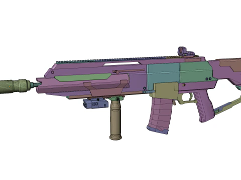 Futuristic Silent Assault Rifle High-Tech Sci-Fi Weapon with Suppressor- Scope Tactical Add-ons 3D Model