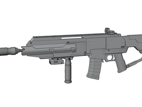 Futuristic Silent Assault Rifle High-Tech Sci-Fi Weapon with Suppressor- Scope Tactical Add-ons Modèle 3D