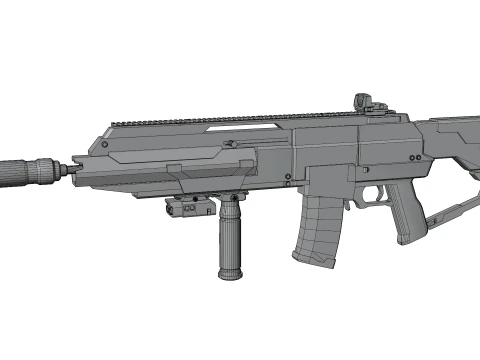 Futuristic Silent Assault Rifle High-Tech Sci-Fi Weapon with Suppressor- Scope Tactical Add-ons 3D Model