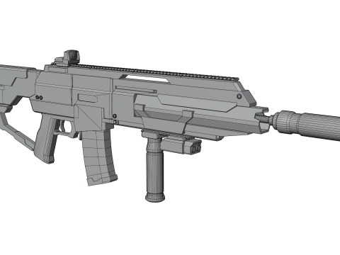 Futuristic Silent Assault Rifle High-Tech Sci-Fi Weapon with Suppressor- Scope Tactical Add-ons Modèle 3D
