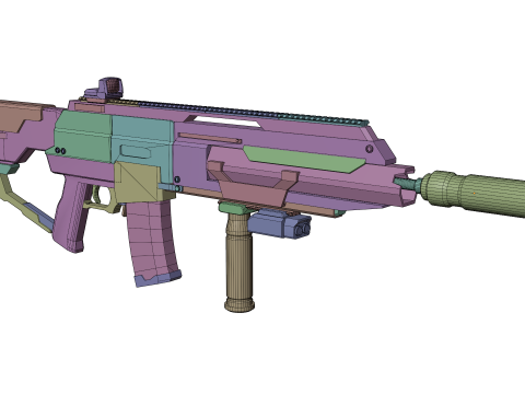 Futuristic Silent Assault Rifle High-Tech Sci-Fi Weapon with Suppressor- Scope Tactical Add-ons Modèle 3D