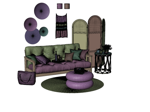 Cozy Boho-Style Living Room Scene with Divider and Natural Accents 3D मॉडल
